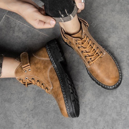 Men's Casual Tooling Boots Outdoor Round Toe Retro Shoes