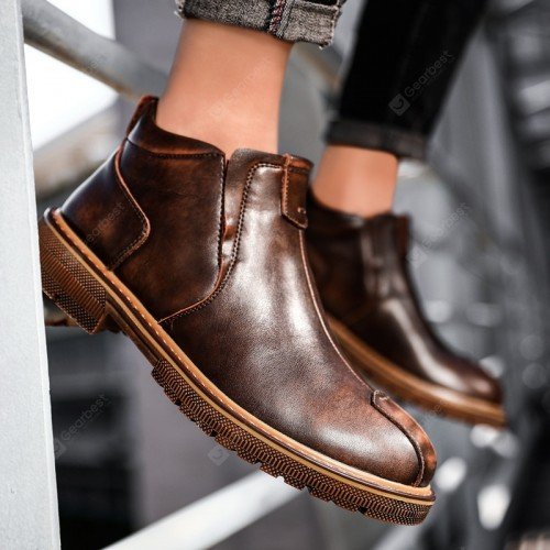 Winter High-top Casual Leather Boots British Chelsea Short Boots Tooling Plus Velvet Warm Cotton Shoes