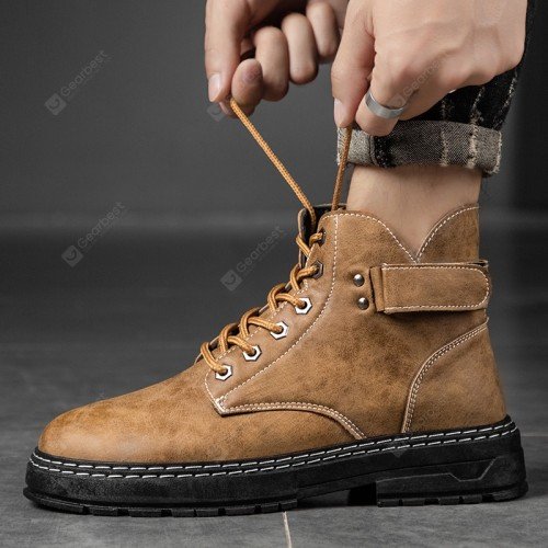 Men's Casual Tooling Boots Outdoor Round Toe Retro Shoes